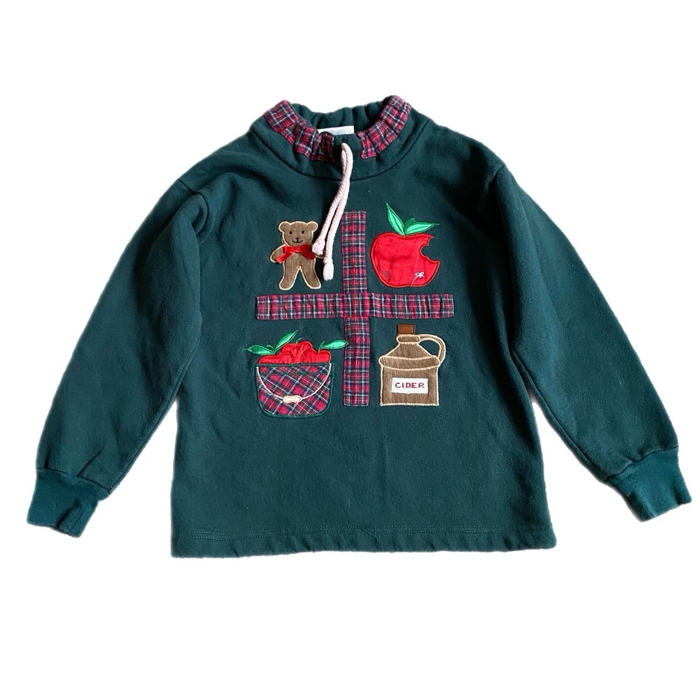 Vintage 90s Cupertino Sweatshirt Girls 6 Green CottonAppliques Holiday Made USA